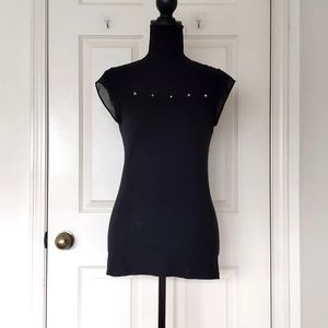 The Limited Rayon Spandex Sleeveless Blouse w/sheer sleeve, front and gold decor